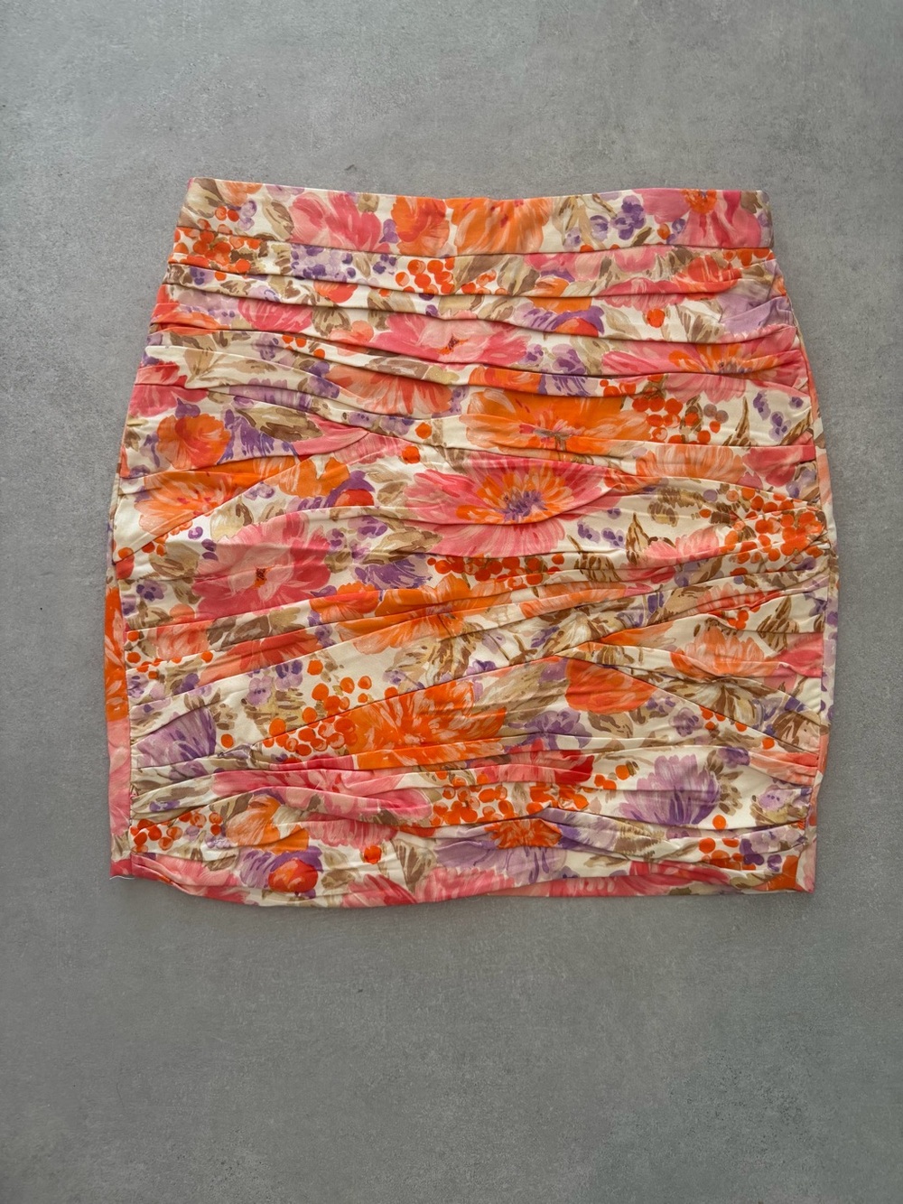 Zara Floral Ruched Mini Skirt in Orange, Pink & Purple
